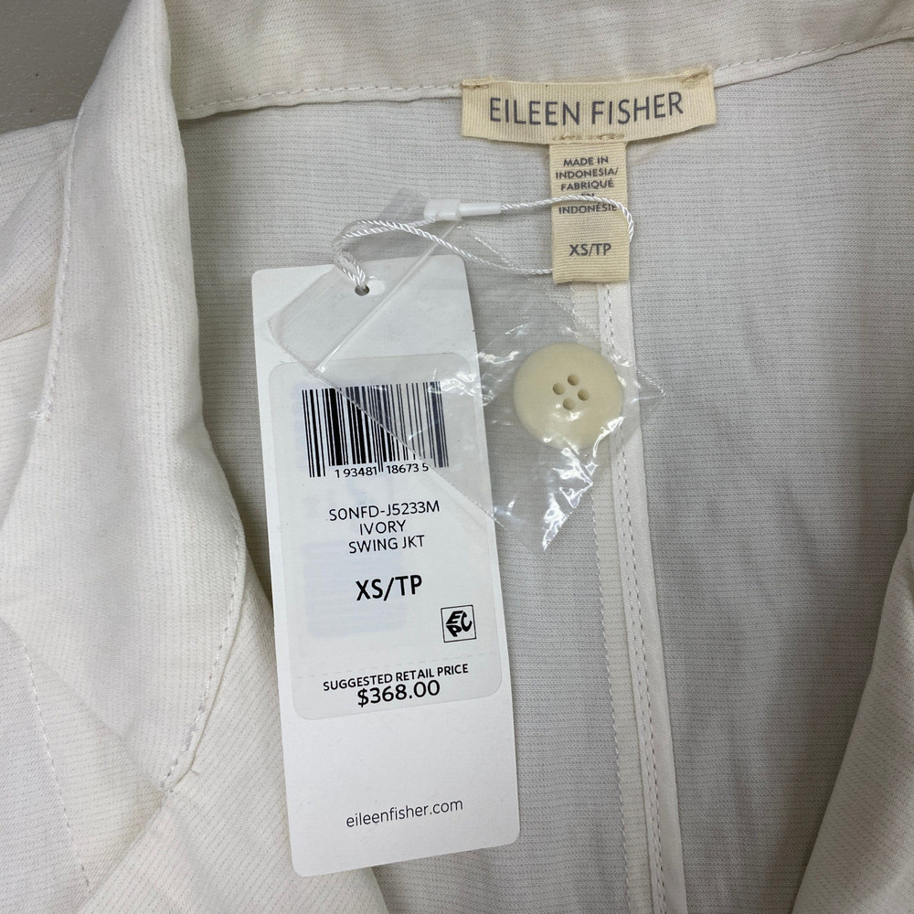 Eileen Fisher Organic Cotton Steel Jacket XS Ivory Swing Pockets Trench NEW $368 - Picture 14 of 16